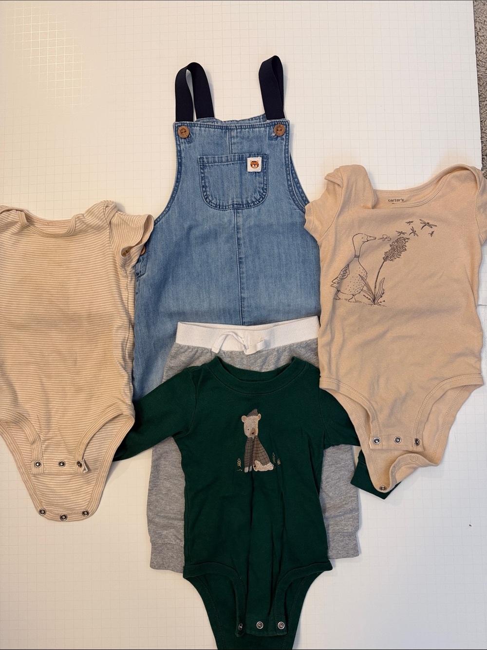 Bundle of Five - Carter’s Bodysuits Kids Denim Overall w/ Navy Straps - H&M